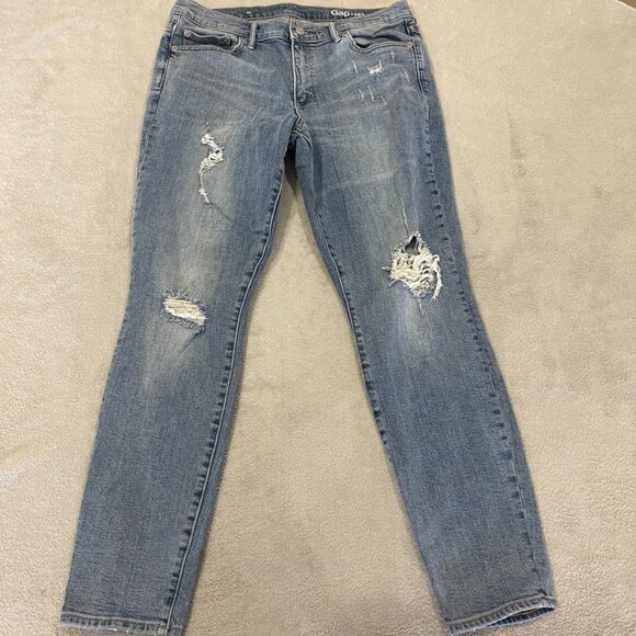 GAP Distressed Mid-Rise Skinny Jeans Size 32 Tall - Picture 2 of 16